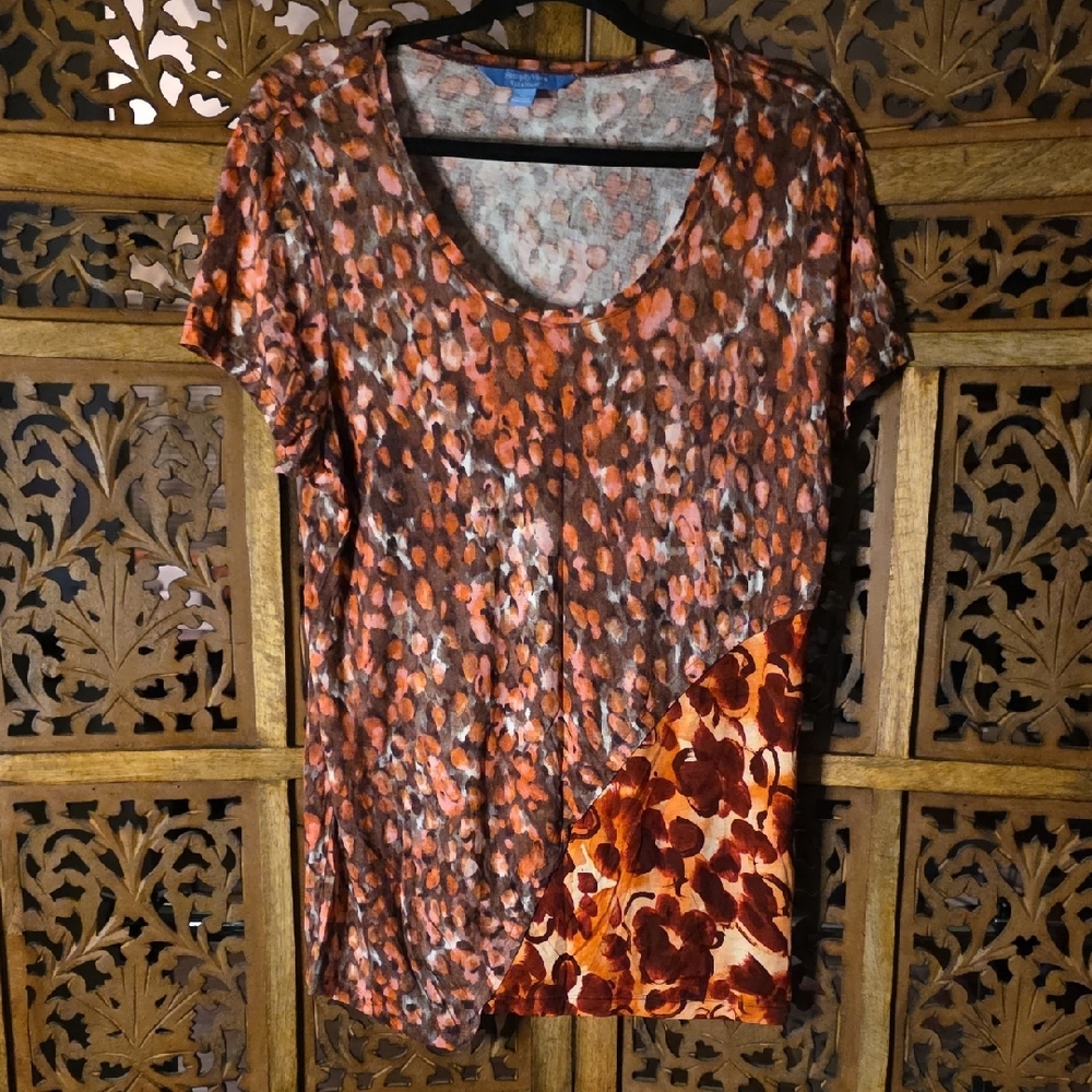 🌟 Simply Vera Vera Wang Orange and Brown Short Sleeve Top